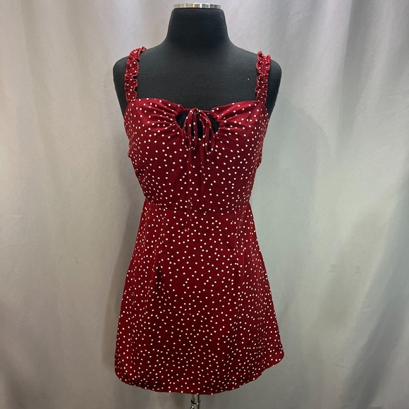 Princess Polly Dresses & Skirts - Princess Polly Mini Dress Women 2 Red White Polka Dot Tie Front Sleeveless Party